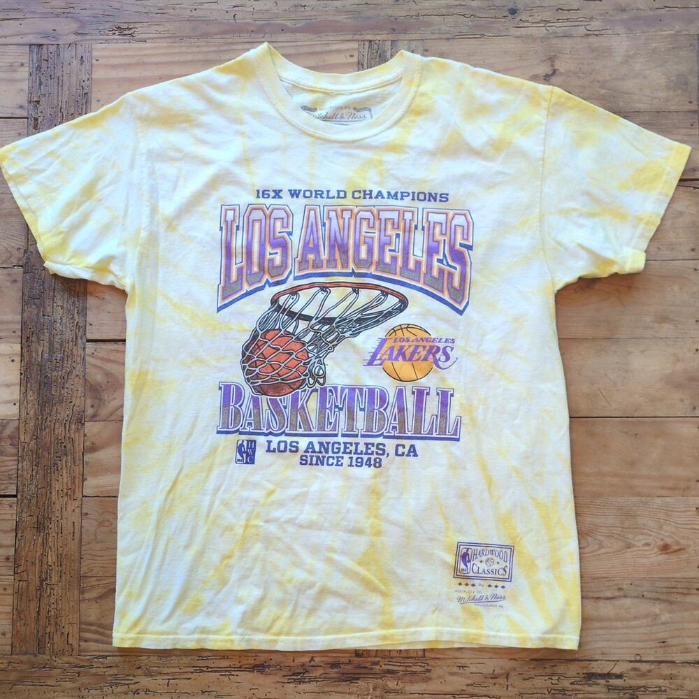 Mitchell & Ness Lakers T‑Shirt Large Yellow Tie‑Dye NBA Hardwood Classics